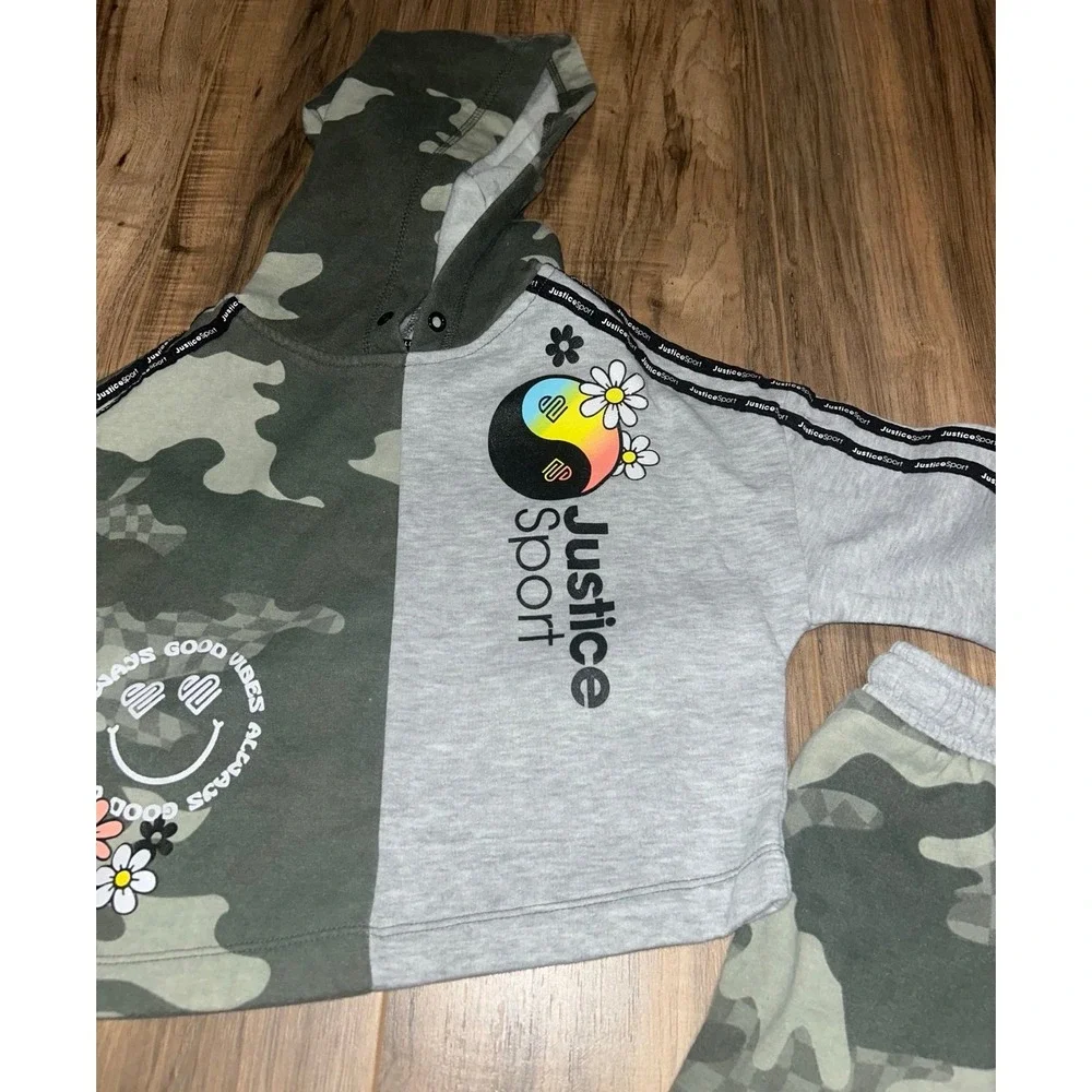 Girls Justice Sport‎ Cropped Hoodie and Sweatpants, Camo/Gray, X Small
